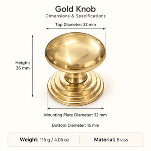 SHUBHAM Solid Brass Gold Cabinet <strong>Knob</strong> Round Decorative Drawer Pull Handle for Furniture, Wardrobe &amp; Kitchen Cabinet - Product Image 5