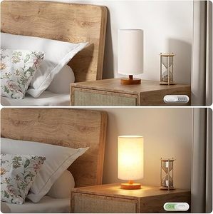 Lampe de table LED nordique moderne avec base en bois et abat-jour en tissu, lumière de chevet à lueur chaude pour chambre à coucher, bureau ou table d'étude - Product Image 5