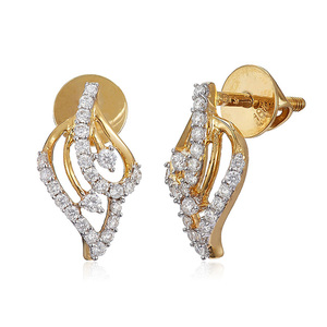 Boucles d'oreilles clous en or jaune 18 carats avec diamants ronds de laboratoire, bijoux fins inspirés de la nature pour femme - Product Image 1