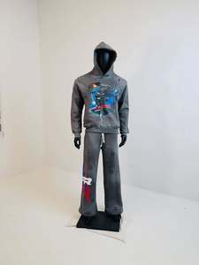 Ensemble de survêtement à capuche surdimensionné pour homme, noir, en coton imprimé, style hip-hop streetwear, pantalon de jogging, sweat-shirt à manches longues, ensemble zippé - Product Image 5