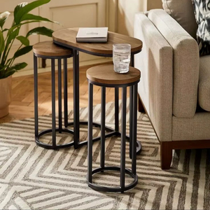 Handmade Iron <b>Nesting</b> <b>Table</b> With Wooden Top Set For Rustic Industrial Living Room Furniture Decoration - Product Image 1