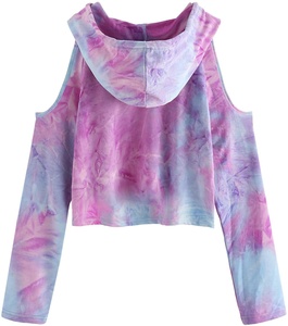 Sweat à capuche pour femme, Streetwear, décontracté, épaule dénudée, délavé, haut court, tendance 2020, vente en gros - Product Image 2