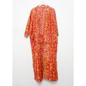 Robe longue vintage imprimée rayée 100 % soie à manches trois-quarts pour femme, idéale pour l'automne/hiver, comme paréo de plage ou tenue de villégiature, sexy et douce - Product Image 2