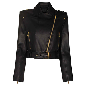 Wholesale High Quality Custom Color Genuine <b>Leather</b> <b>Jackets</b> Belt Design Fashion Women Black <b>Leather</b> <b>Jacket</b> Genuine <b>Leather</b> - Product Image 6