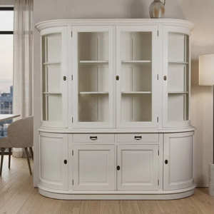 Vitrina Curva de Madera Maciza Ecológica y Duradera Daniel, Diseño Clásico Elegante, Acabado Blanco Natural para Salas de Estar - Product Image 2