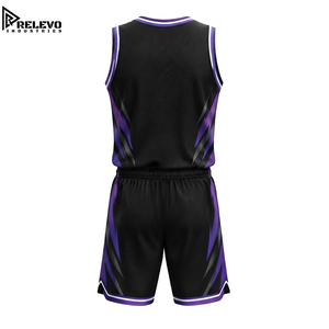 Ensemble maillot et short de basketball personnalisés sublimés noir et bleu, tissu en maille respirant Pro Performance, évacuation de l'humidité Athl - Product Image 2