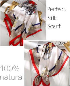 Élégant foulard carré pour femme 100% soie, imprimé numérique, motif rouge et blanc, accessoire de mode toutes saisons - Product Image 2