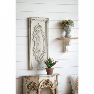 Bois massif de style moderne Art déco sculpté à la main patiné blanc vieilli Shabby Chic panneau mural tenture murale pour mariages - Product Image 1