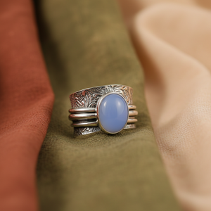 Sky Glow Natural Blue Chalcedony <b>Ring</b> Handmade Silver Plated Boho Statement Gemstone Jewelry for Women <b>Men</b> - Product Image 4
