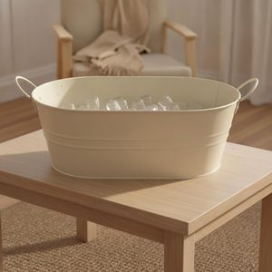 Oval <b>Galvanized</b> Steel Ice <b>Bucket</b> with Side Handles White Metal Open Top Serving Container - Product Image 3