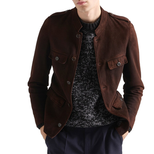 Custom Men's Cowhide <b>Suede</b> Utility <b>Jacket</b> Luxury Vintage Western Leather <b>Jacket</b> OEM Private Label leather top manufacturer - Product Image 4