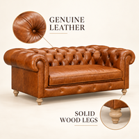 Canapé Chesterfield en cuir véritable trois places, dossier capitonné, accoudoirs roulés, style traditionnel, canapé de salon en cuir