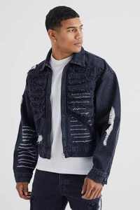 Veste en jean délavé pour homme, coupe-vent, col rabattu, boutons recouverts, poches, 100 % coton, style décontracté, streetwear d'hiver, coupe classique - Product Image 3