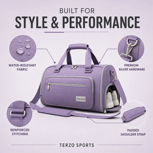 TERZO SPORTS Purple Oxford Gym Duffel <b>Bag</b> 20-<b>30L</b> with Adjustable Strap and Zipper Closure Unisex Casual Fitness <b>Bag</b> - Product Image 4