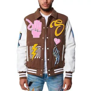 Custom <b>Vintage</b> Applique Canvas Patch Logo Winter Wool/Leather Embroidery Stand Collar <b>Varsity</b> Bomber Letterman <b>Jacket</b> for Men - Product Image 2
