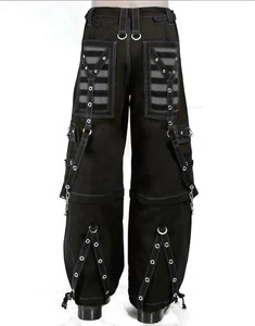 Pantalon noir pour homme style punk, rayures multicolores, chaînes, plusieurs poches, fermeture élastique à glissière, été, haute qualité, 100% coton - Product Image 6