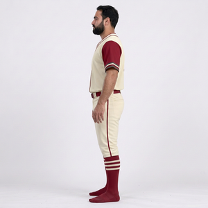 Ensemble de vêtements de baseball pour hommes, pantalon en jersey uni, manches courtes, col en V, fermeture à boutons, respirant, antibactérien, 100% polyester, maille - Product Image 3