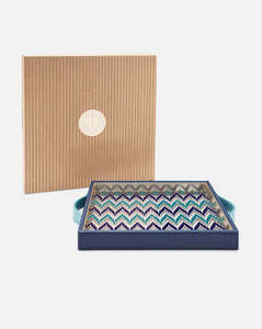 Plateau de service décoratif à motifs géométriques avec poignées bleu turquoise, plateau rectangulaire moderne de luxe - Product Image 5