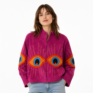 Veste matelassée en velours brodé violet, col montant, manches longues, fermeture éclair, manteau pour femme, printemps automne - Product Image 1
