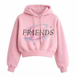 Hoodie court rose avec impression personnalisée, manches classiques, unisexe, coupe décontractée oversize, style automne, impression par transfert thermique - Product Image 1