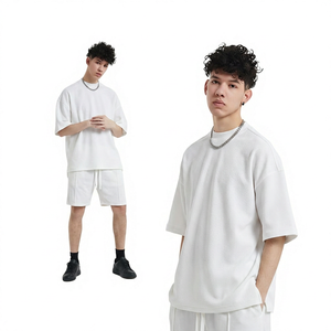 Men's Oversized Solid Color Short Sleeve Knitted T-<b>Shirt</b> O-Neck Casual Breathable Style - Product Image 5