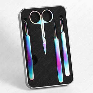 Kit de Herramientas para Extensión de Pestañas de 4 Piezas, Pinzas de Acero Inoxidable y Tijeras para Cejas con Estuche de Almacenamiento de Color Personalizado - Product Image 3