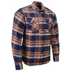 Chemise en flanelle à carreaux marine et orange pour homme, manches longues, boutonnée, prix raisonnable, vente en gros - Product Image 1
