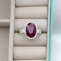 Bague en argent sterling 925 avec rubis ovale pour homme et femme, sertie clos, pierre précieuse rouge, bijou statement, vente en gros