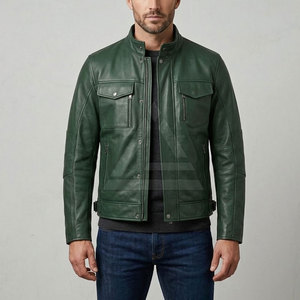 Fashionable <b>Men</b> Leather <b>Trucker</b> <b>Jacket</b> With Full Zip Closure Multiple Pockets And Clean Contemporary Outdoor Styling - Product Image 3