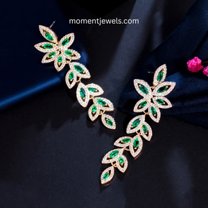 Pendientes de Plata 925 con Hojas y Circonitas Verdes, Pendientes Colgantes Florales con Circonita Cúbica para Bodas y Fiestas - Product Image 2