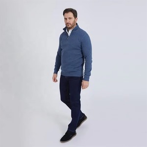 Sweat-shirt à capuche pour homme en coton, broderie personnalisée, coupe oversize, style streetwear, tricoté, bleu, avec fermeture éclair quart, OEM, vente en gros - Product Image 1