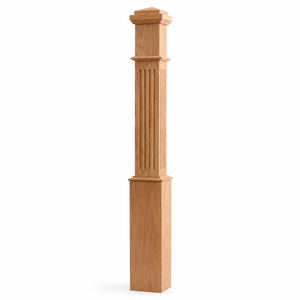 Poteau de balustrade d'escalier en chêne massif blanc, directement de l'usine - Série 4091F, design cannelé - Product Image 1
