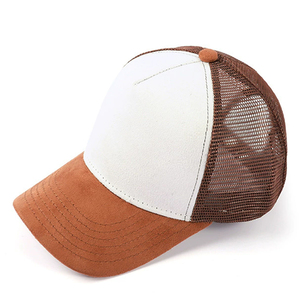 Manufacturers Wholesale OEM Custom Suede Trucker <b>Hat</b> Logo Embroidery Puff 5 Panel Blank Trucker Cap - Product Image 3
