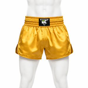 Golden Muay Thai Boxing <b>Shorts</b> Men's Satin <b>Kickboxing</b> Training Fight Wear Breathable Front Logo Adult Muay Thai <b>Shorts</b> - Product Image 1