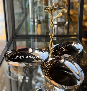 Bol en acier inoxydable poli écologique et élégant avec motif de branche dorée, vaisselle décorative faite à la main pour les cadeaux de mariage - Product Image 4