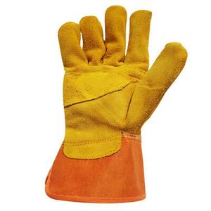 ถุงมือเซฟตี้หนังแยกสีเหลืองที่มีคุณสมบัติกันบาดและป้องกันการกระแทกสำหรับอุตสาหกรรมริกเกอร์งานวิศวกรรมโยธา - Product Image 3