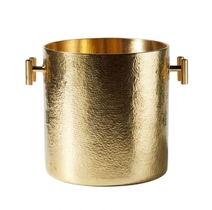 Trending 2026 Design Round Hammered Gold Metal Ice Bucket with Handles Handmade Glam Party Decor Beverage Cooler - Product Image 1