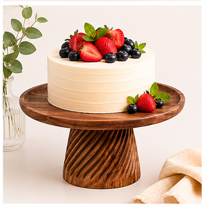 Soporte moderno para pasteles de madera hecho a mano con pedestal espiral tallado, base redonda de madera para exhibir postres, para decoración de bodas y fiestas. - Product Image 4