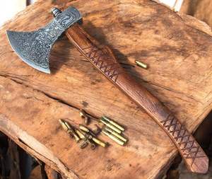 Hache Tomahawk Premium, Hache Viking Industrielle en Acier à Haute Teneur en Carbone, Manche en Bois de Rose, Haute Qualité, pour Camping, Bricolage, Personnalisable, pour l'abattage d'arbres - Product Image 5