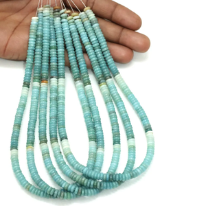 Cuentas de Amazonita Planas en Forma de Rondelle |   Cadena de 15 pulgadas |   Cuentas de Piedras Preciosas con Sombreado Azul Verde |   Suministros para la Fabricación de Joyería |   Cuentas al por Mayor - Product Image 1