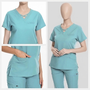High Quality Custom Womens Criss Cross V Neck Medical Scrub Set Jogger <b>Nurse</b> Hospital Uniform Cotton Polyester - Product Image 5