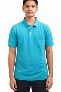 เสื้อโปโลโอเชียนบรีซคลาสสิคสีเทอร์ควอยซ์สำหรับผู้ชาย ผ้าฝ้ายพรีเมียม สวมใส่สบาย ดูดีมีสไตล์ เหมาะสำหรับใส่ทุกวัน ระบายอากาศได้ดี สไตล์ฤดูร้อน - Product Image 1