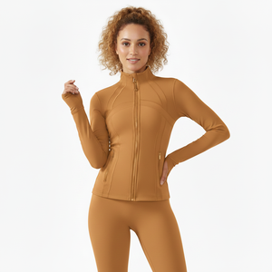 Custom Logo Women's yoga jacket Full <b>Zip</b> High Waist Active Stretch Breathable Yoga Workout Jacket Heat Transfer Plus size Jacket - Product Image 4