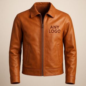 <b>Men's</b> PU Motorcycle Jacket <b>Turtleneck</b> Collar Zipper Front Embossed Logo Casual Winter Wear Solid Garment Dyed - Product Image 1
