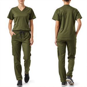Premium Women's Olive Green Stretch Medical Scrub Uniform Modern V Neck Professional Healthcare Clothing Set - Product Image 1