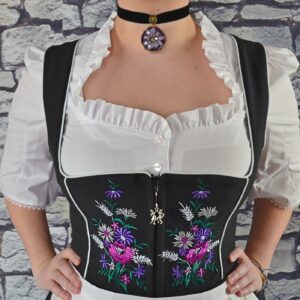 Women's Bavarian Style Dirndl <b>Dress</b> Knee-Length Satin A-Line With Floral Embroidery Square Neck Three Quarter Sleeve Vintage - Product Image 2
