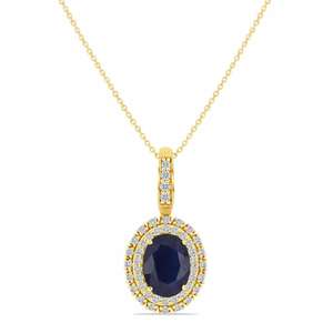 Colgante de Oro Sólido de 18k con Zafiro Azul de Corte Ovalado y Halo de Diamantes de Corte Redondo, Joyería Fina, Colgante de Diamantes y Piedras Preciosas de Lujo Personalizado - Product Image 2