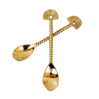 Set di due cucchiaini da tè in ottone placcato oro con manico di design per articoli da cucina, cucchiaini da tè, cucchiaini da tavola, cucchiaini da cena, fatti a mano