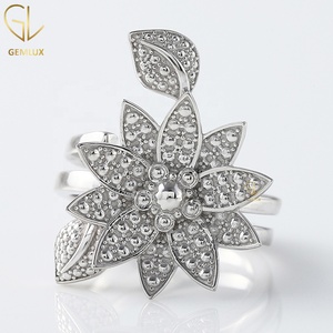 Vintage Style Engagement Ring, Flower & Leaf Inspired Wedding Ring, Cocktail Nature Inspired Ring for Women - Product Image 1