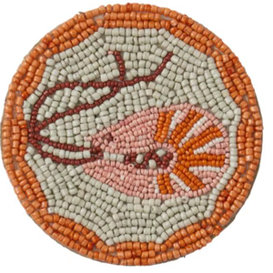Lobster Beaded Coaster Set Handmade Seafood Theme <b>Round</b> <b>Table</b> <b>Mat</b> Drink Coasters - Product Image 1